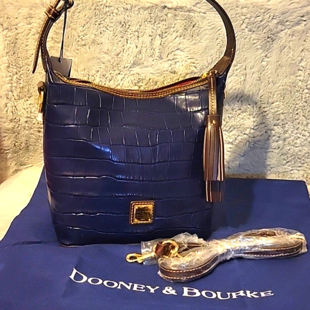 New Dooney & Bourke Oakdale Paige Crocodile Embossed Crossbody Midnight Blue - Picture 2 of 14